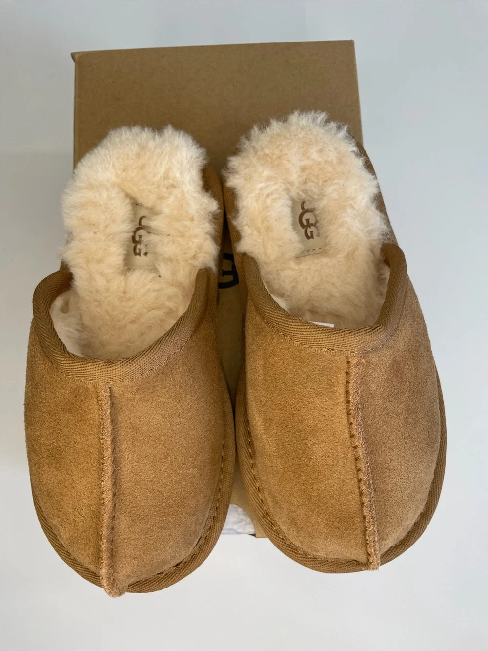 UGG Keegan Chestnut Suede Shearling Slide Slippers Kids 11M Cozy House Shoes